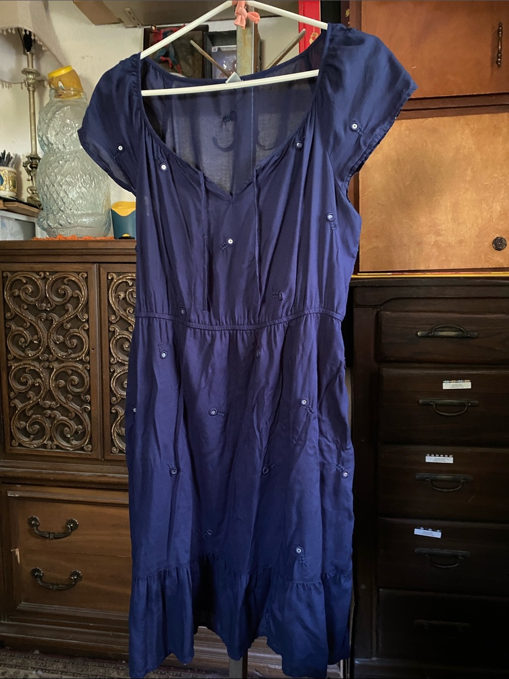 Old Navy Navy Blouse with Fabric Rosette Detail